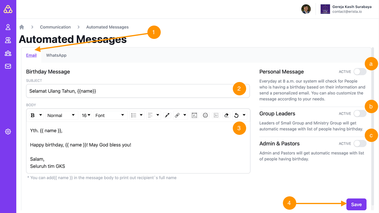 Erista bagaimana mengatur pesan ulang tahun otomatis lewat Email