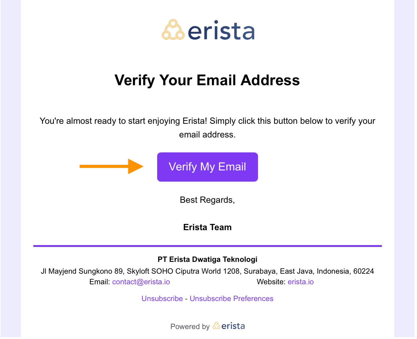 Erista registration verification email