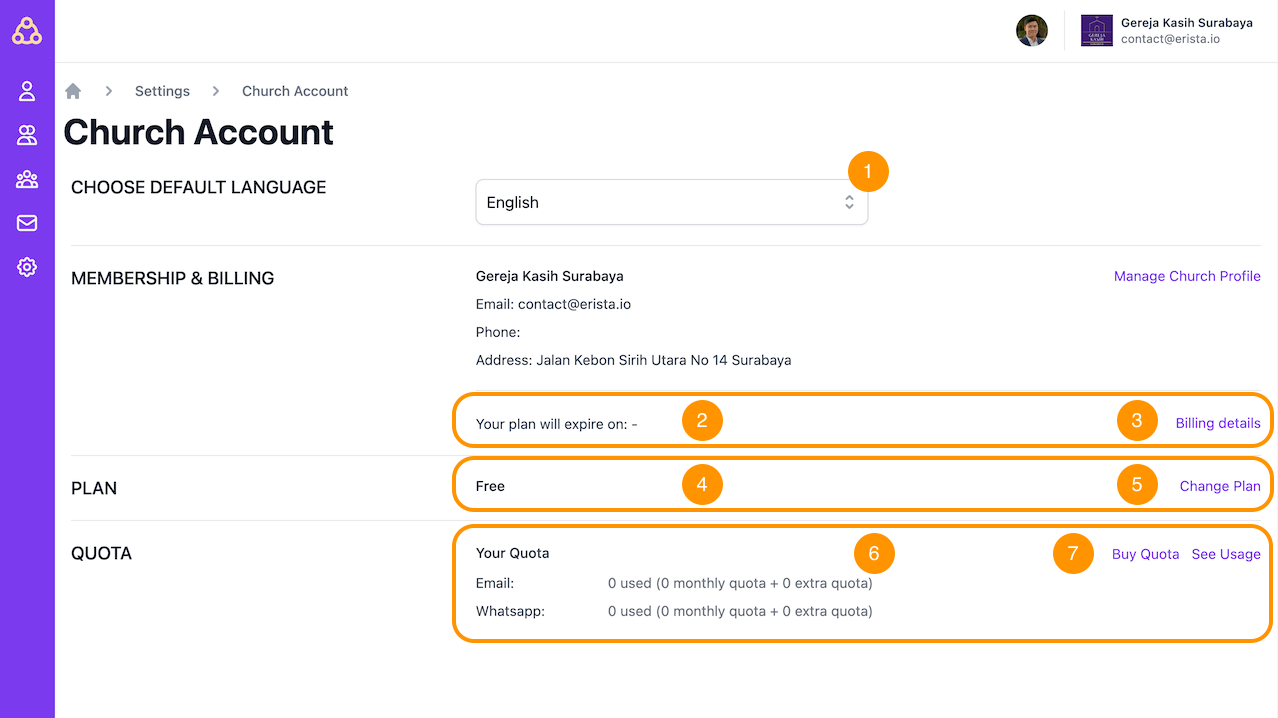 Erista tampilan account settings